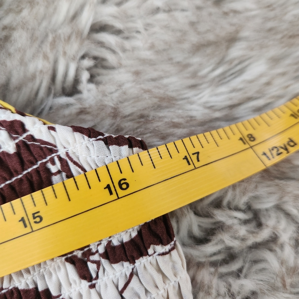 By Anthropologie Ruffle Strap Maxi Dress Brown Motif Women's Size XL Petite - Picture 9 of 12